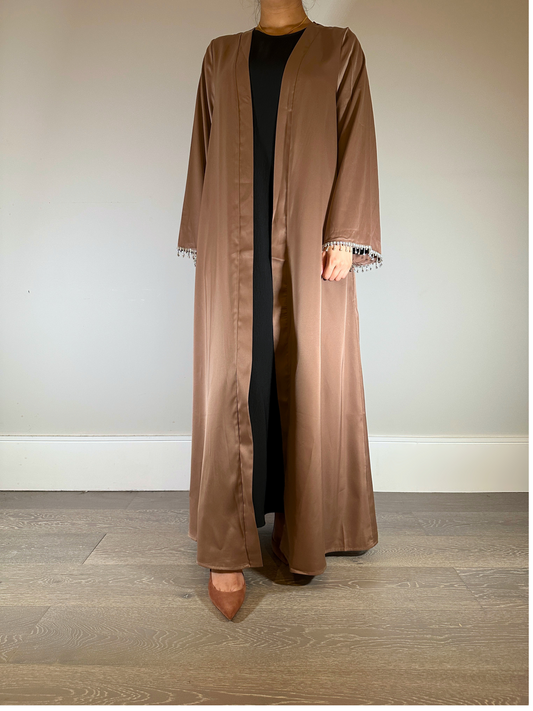 CYRA - Embellished Abaya In Beige Pink