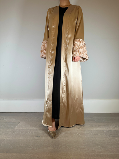 FASHA - Ruffle Abaya In Champagne Gold