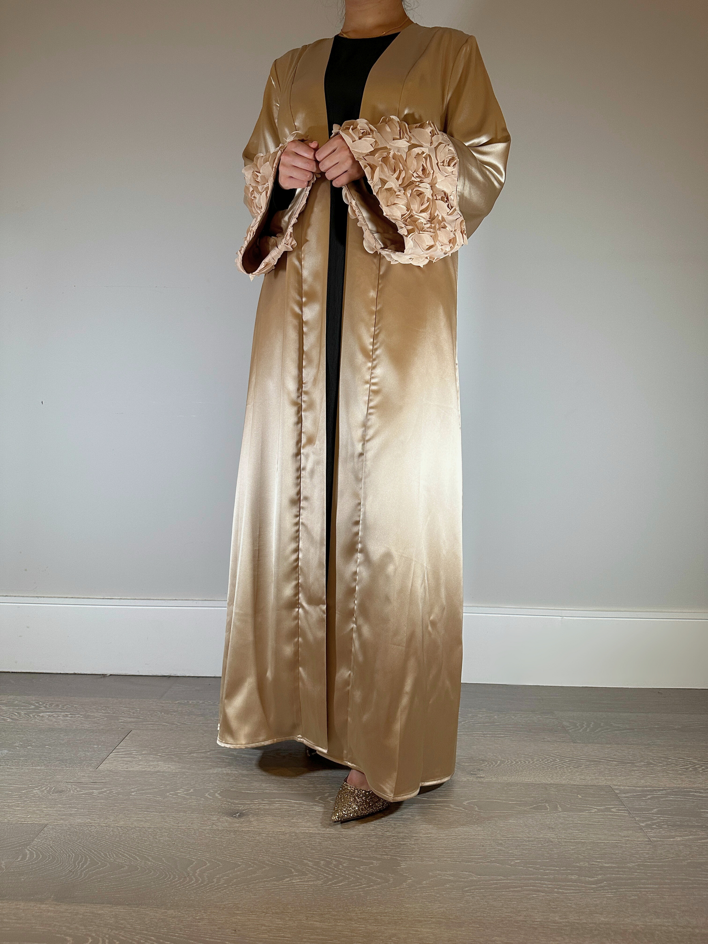 FASHA - Ruffle Abaya In Champagne Gold