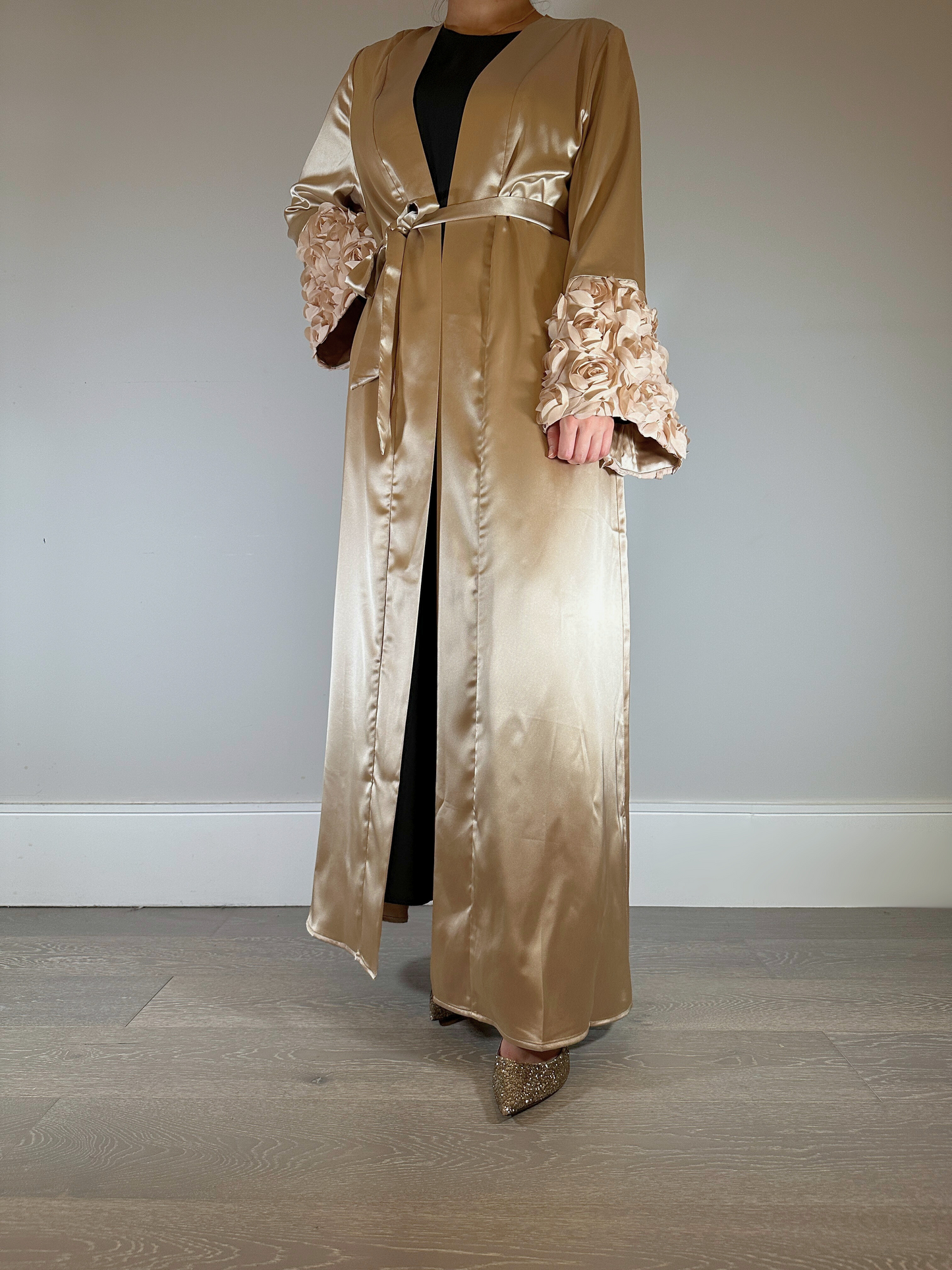 FASHA - Ruffle Abaya In Champagne Gold