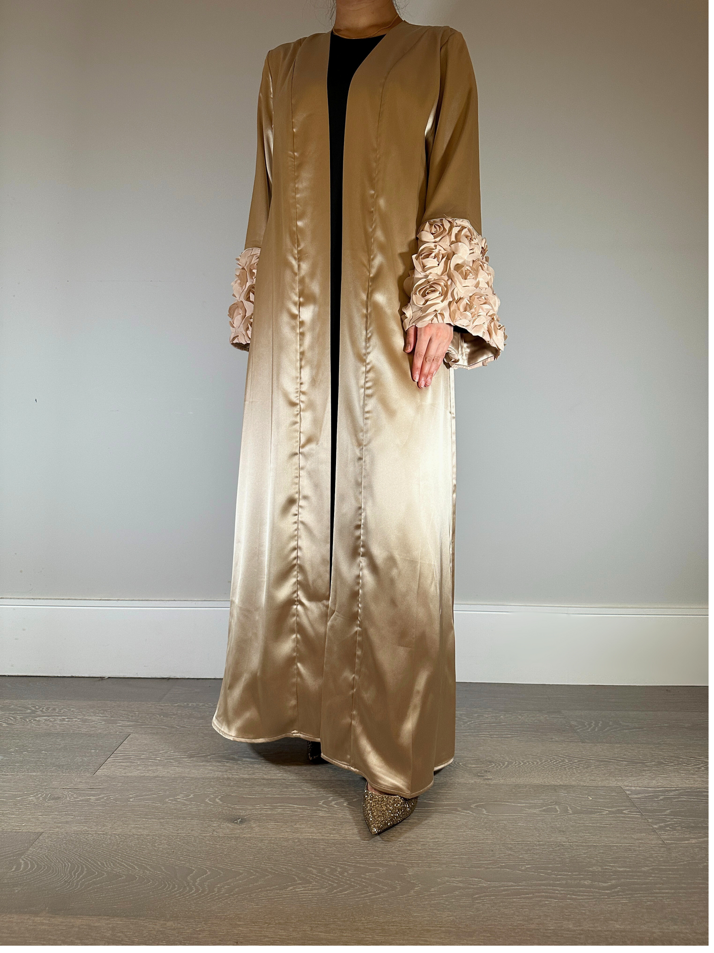 FASHA - Ruffle Abaya In Champagne Gold